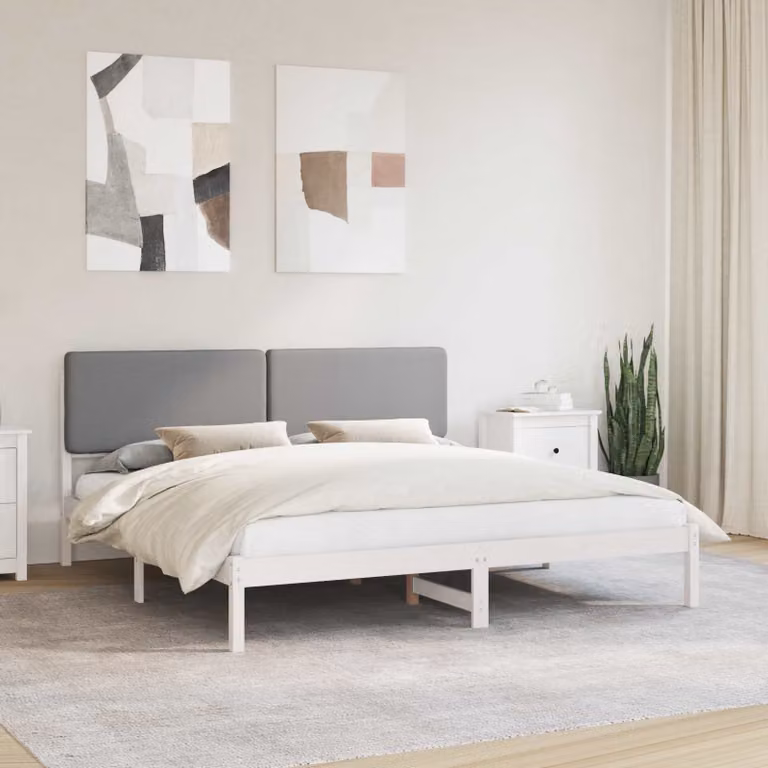 Letto con testiera rivestita vidaXL in legno e tessuto grigio 180 x 200 cm