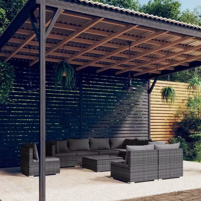 Set da giardino vidaXL a forma di U composto da 10 pezzi con tavolino e cuscini in polyrattan grigio antracite – 1