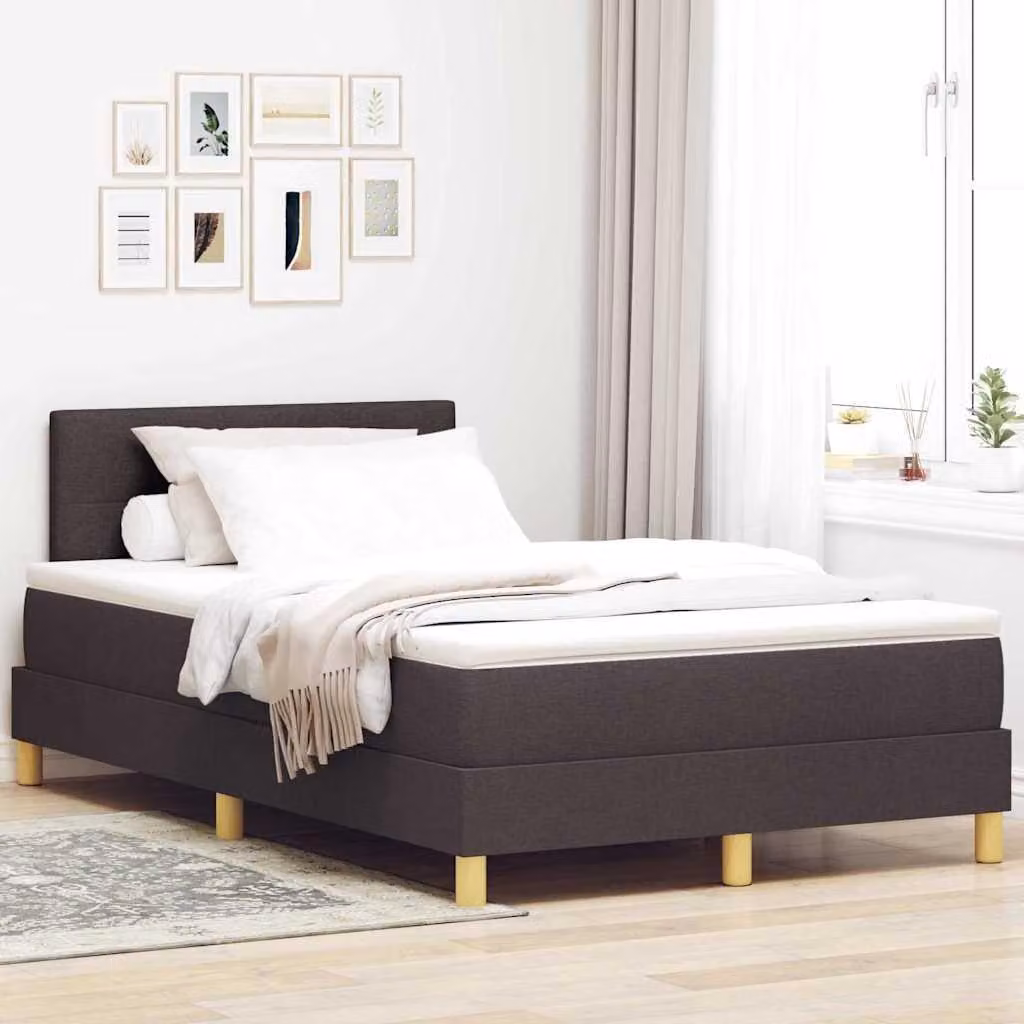 Maison Exclusive - Letto con boxspring e testiera in tessuto, color marrone scuro, dimensioni 120 x 200 cm
