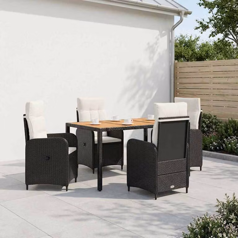 Set da pranzo per esterni vidaXL in polyrattan e legno di acacia, 5 pezzi, Nero e Bianco