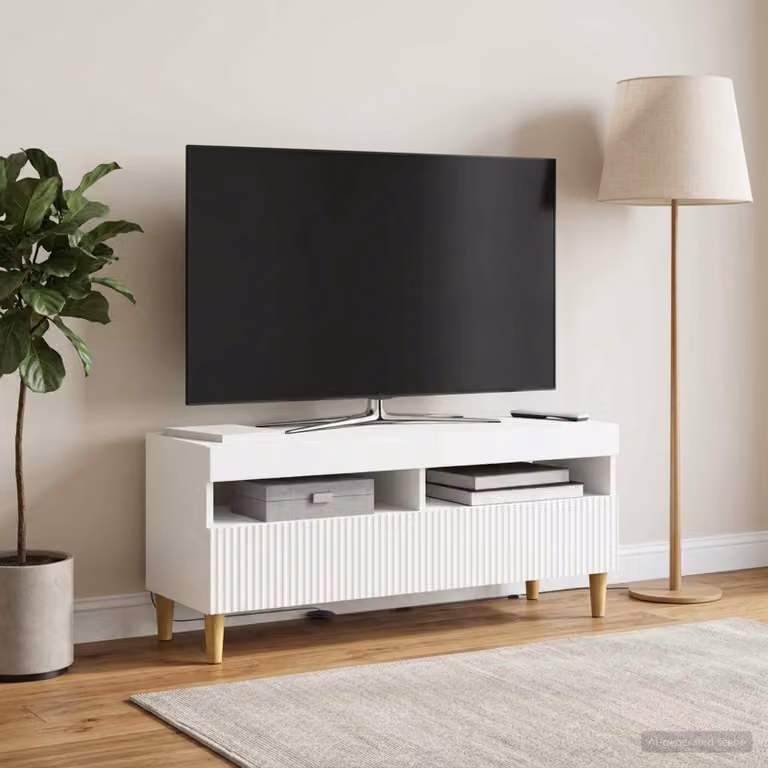 Mobile TV LED vidaXL ARNHEM Bianco con illuminazione integrata e scomparti multimediali L 100 cm, P 35 cm, H 43 cm