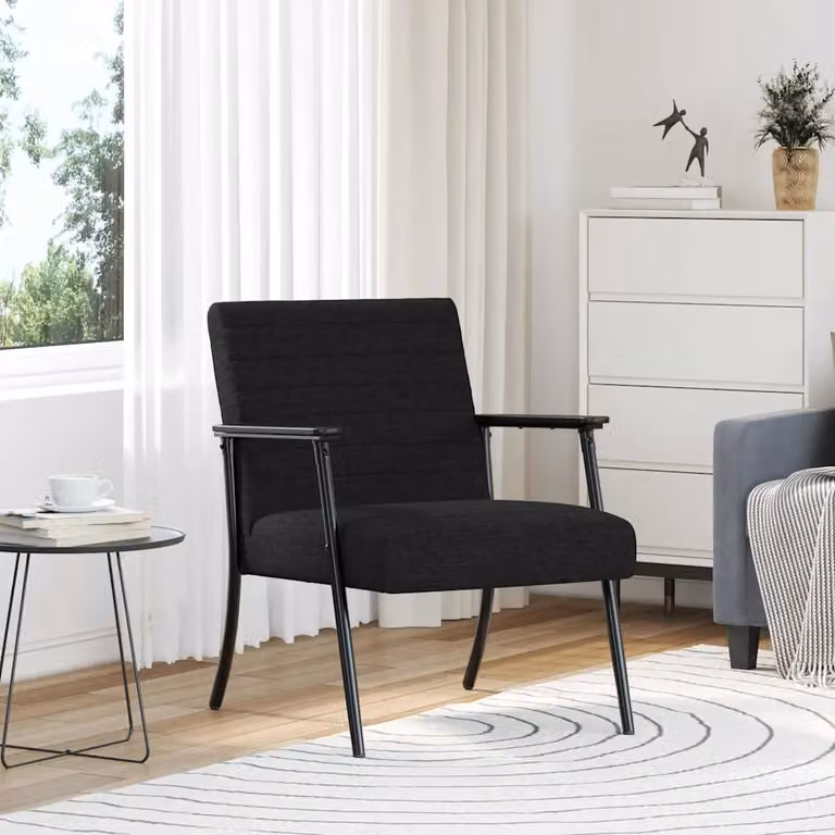 Poltrona moderna vidaXL in velluto nero con braccioli per soggiorno e camera da letto L/P/H: 59 x 75 x 78 cm