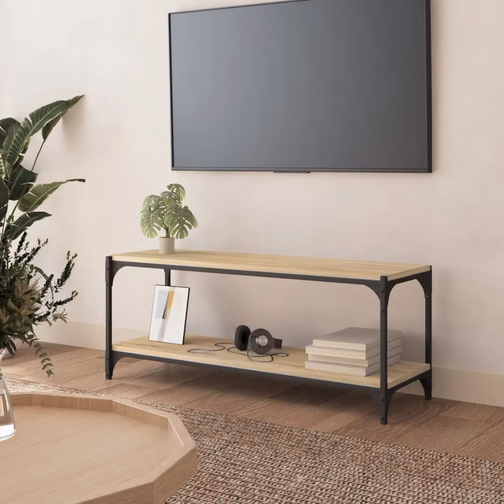 Mobile TV vidaXL in stile industrial, Rovere Sonoma e Acciaio, L 100 cm x P 33 cm x H 41 cm
