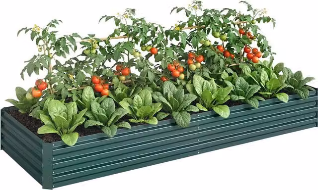 Letto per orto rialzato Outsunny in metallo verde per giardino, fiori ed erbe aromatiche