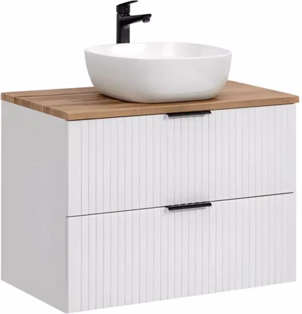 Set da bagno NOXERA 80 cm – Mobile sottolavabo sospeso bianco opaco con piano per lavabo e lavabo