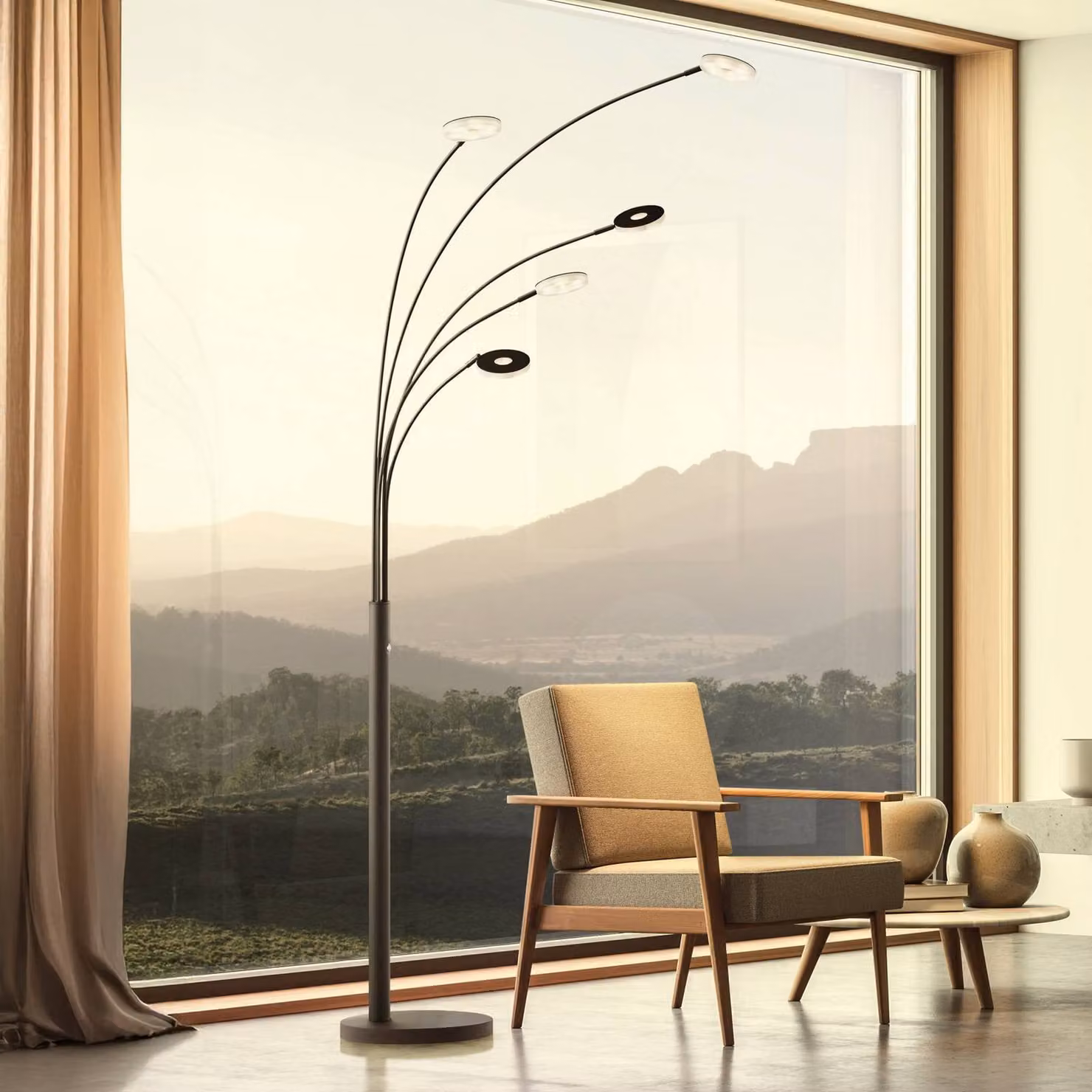 FISCHER & HONSEL Lampada da terra a LED Dent, dimmerabile, Nero, Soggiorno / Sala da pranzo, Metallo, Moderno, Lampada LED da terra