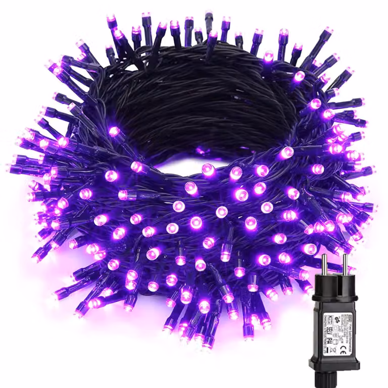 Catena luminosa a LED, 20 metri, 200 LED viola, 8 modalità, grado di protezione IP44, adatta per interni ed esterni