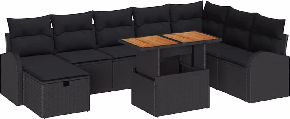 Set Divano da Giardino 9 pcs Nero polyrattan