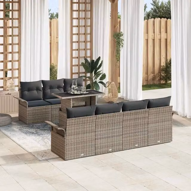 Set Divano da Giardino 8 pz Grigio polyrattan 3348225