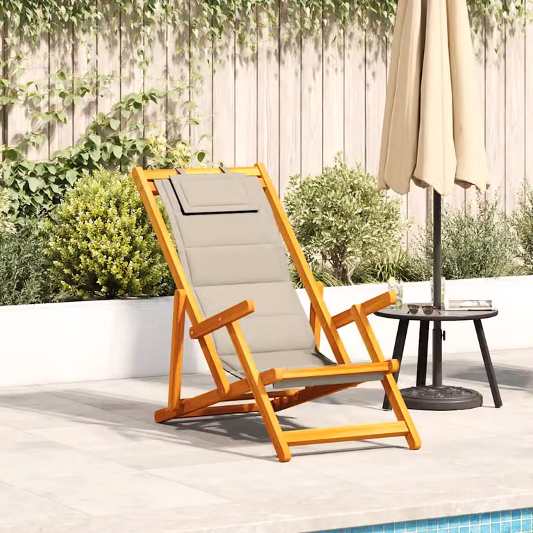 Sedia pieghevole con braccioli vidaXL in legno di acacia oliato e tessuto Textilene beige o grigio