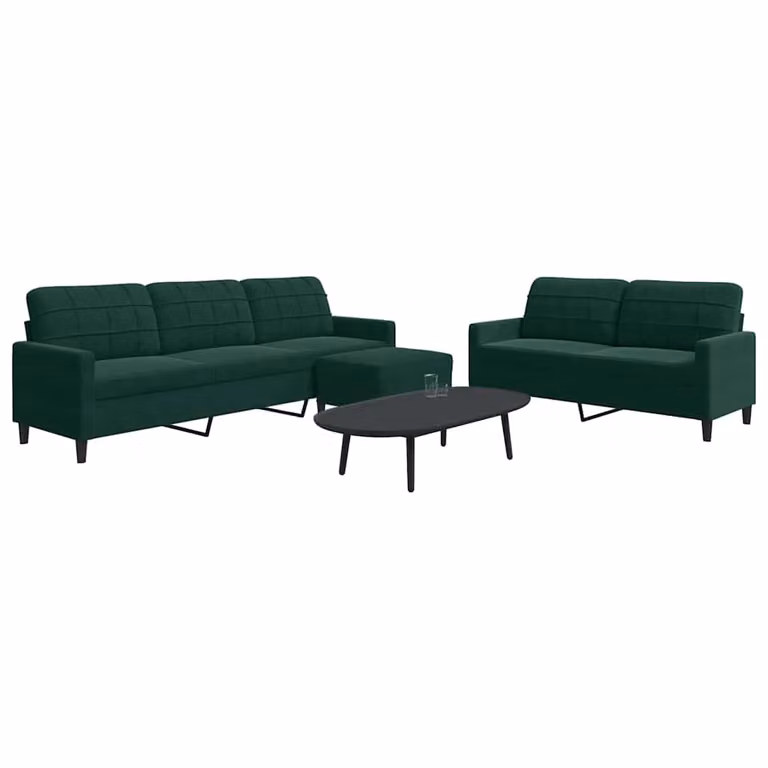 vidaXL Set di Divani Moderno 3 Pezzi in Velluto Verde con Ottoman e Cuscini