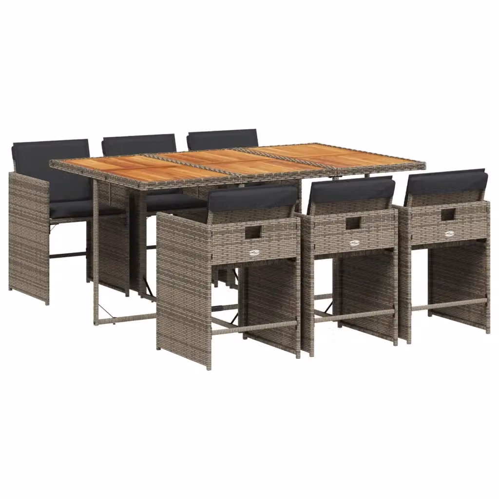 vidaXL Set da Pranzo da Giardino 7 pz in Polyrattan e Legno di Acacia Grigio e Marrone – 2