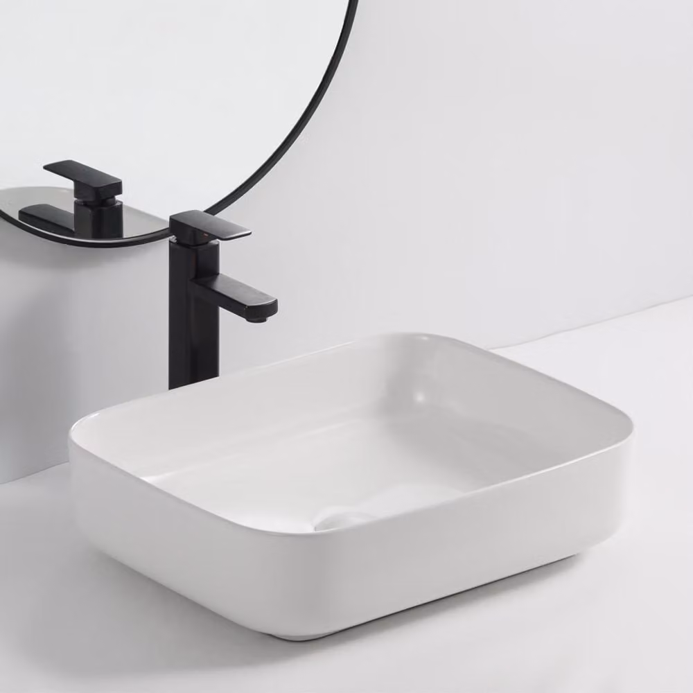 Lavabo d'appoggio in Vetroceramica bianco senza foro miscelatore 50x39x13H Bowl9391B