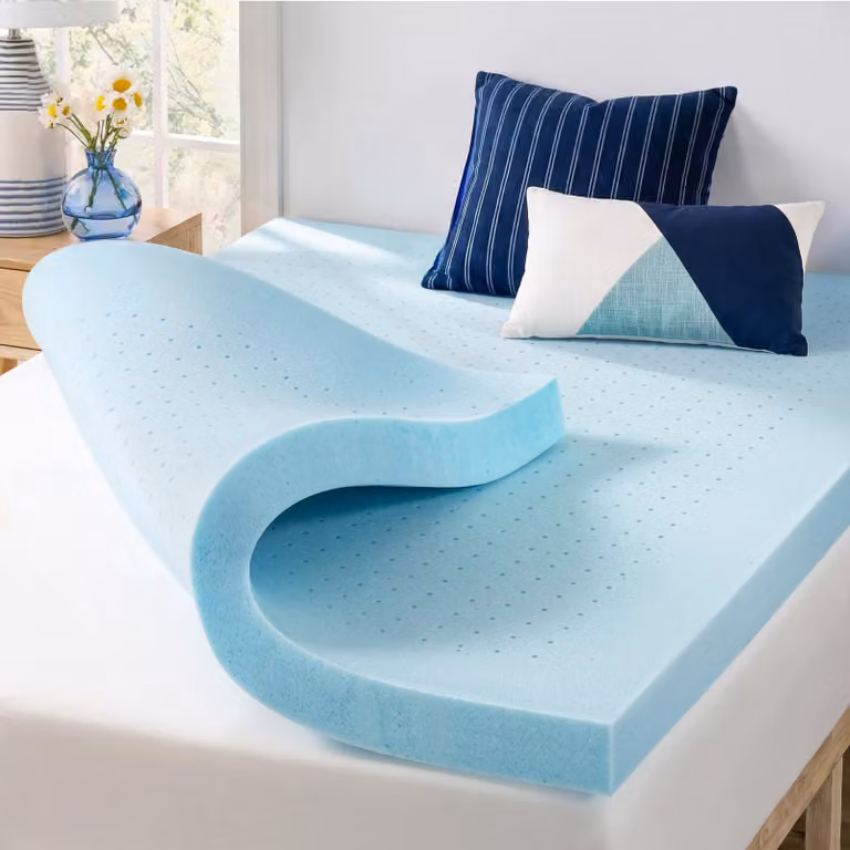 Topper per materasso da 10 cm in gel-schiuma, misura matrimoniale, colore blu, effetto rinfrescante