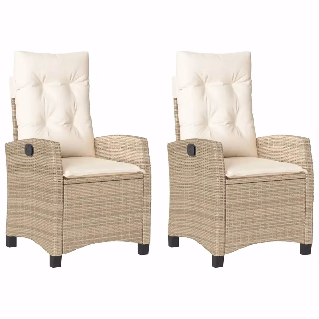 Set di 2 sedie reclinabili da giardino vidaXL in polyrattan beige con cuscini in tessuto e poggiatesta regolabile – 2