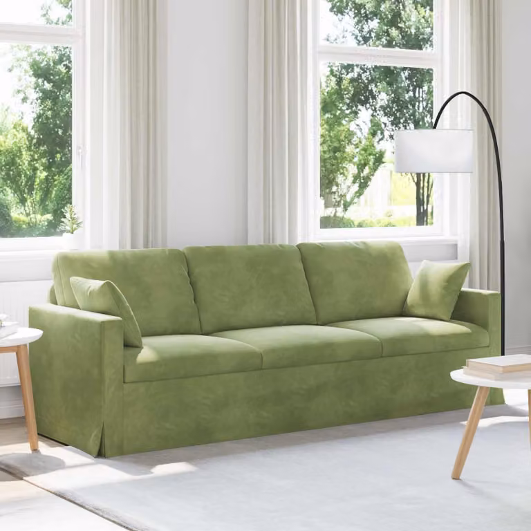 Divano moderno vidaXL in velluto verde con cuscini inclusi e coperture rimovibili L: 228 cm, P: 78 cm, H: 80 cm