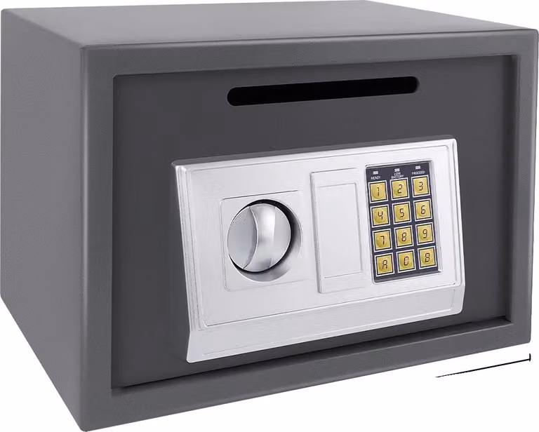 Cassaforte elettronica, chiusura a combinazione, struttura in acciaio legato, grigio 16L