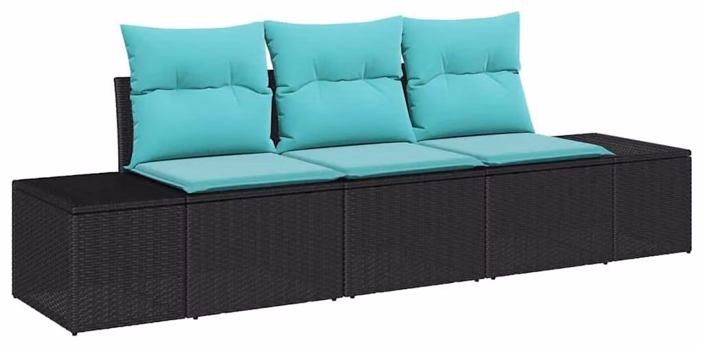 Set di divani da esterno, 3 pezzi, colore nero, materiale: rattan sintetico