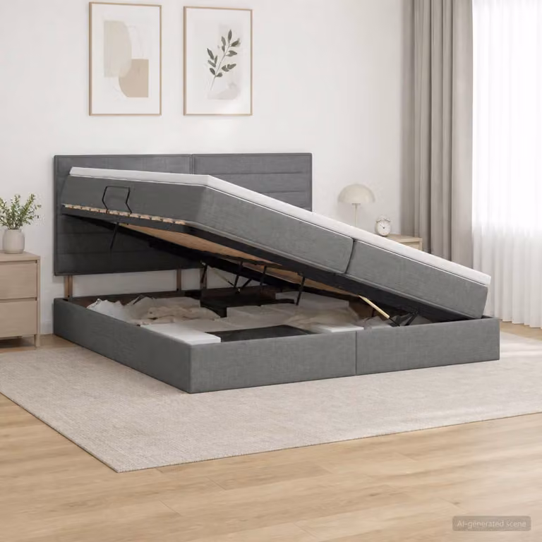 Letto con contenitore vidaXL Grigio Scuro con illuminazione LED e porta USB, L/P/H: 200 x 200 x 140 cm