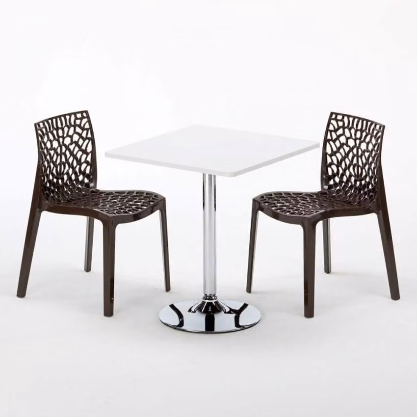 Tavolo quadrato bianco e 2 sedie Set di aste per interni in polipropilene colorato Grand Soleil Gruvyer Cocktail - Marrone