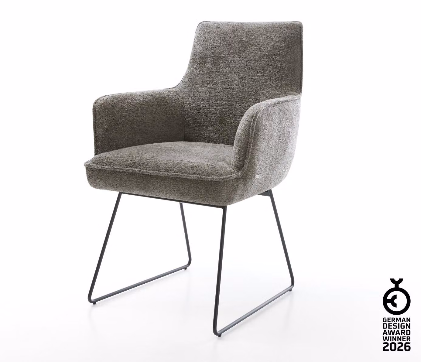DELIFE Sedia da pranzo Heira-Flex con braccioli Bouclé Soft Mud Base a slitta Nero Nucleo a molle tascabili