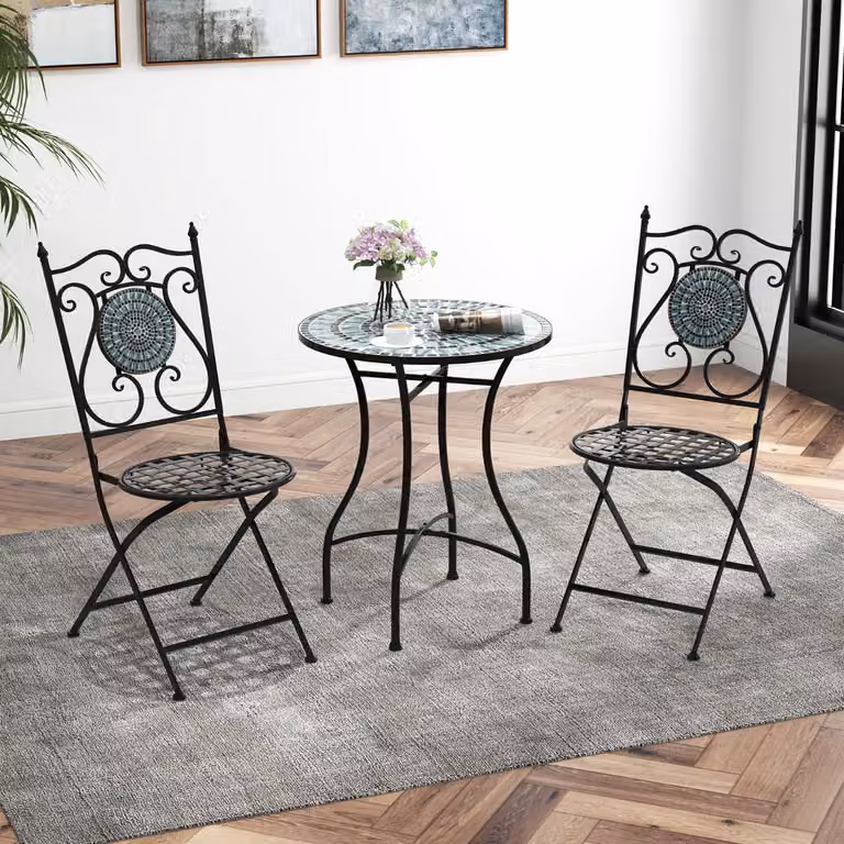 Tavolo da bistrot Costway con motivo a mosaico mediterraneo multicolore in metallo per esterno e interno L: 72 cm, P: 60 cm