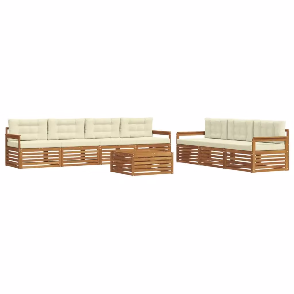 Set di divani da esterno vidaXL in legno di acacia con cuscini beige e bianchi, composto da 8 pezzi con tavolino da caffè, ideale per giardino e terrazza – 2