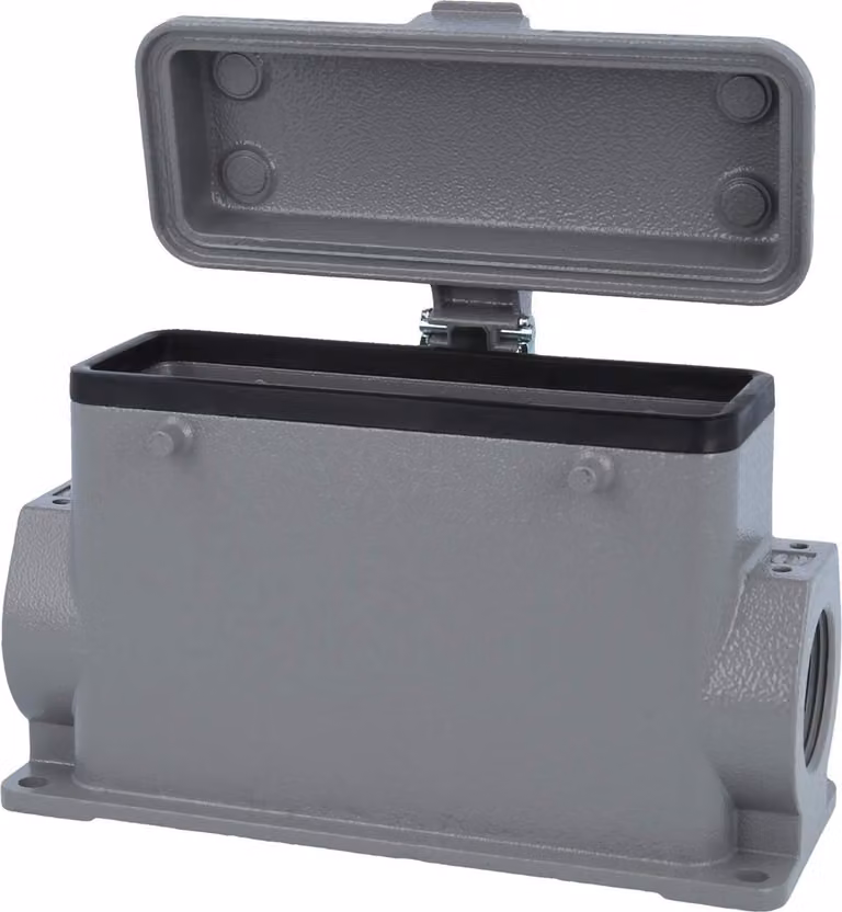 HARTING Han 24B Base alta, 2xPG21 uscita cavi laterale, per 2 staffe (nella parte superiore) con cappuccio protettivo in metallo - 1