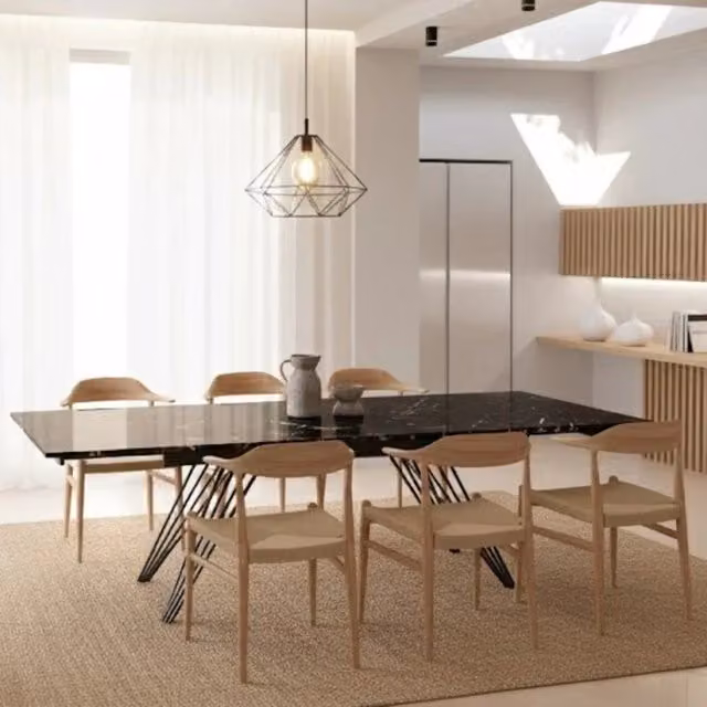 Tavolo da pranzo allungabile Augustus Duzzle in ceramica effetto marmo nero, L: 160-240 cm, P: 90 cm, H: 76 cm