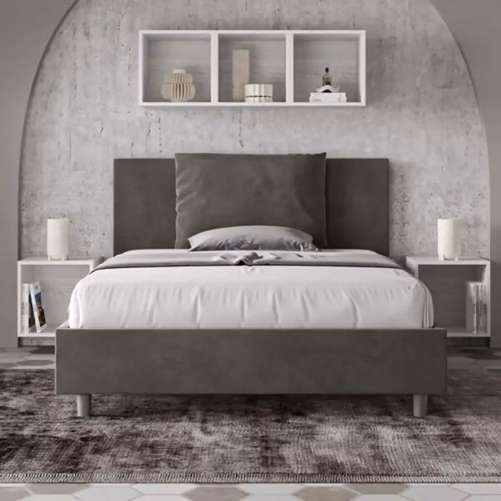 Letto matrimoniale francese con contenitore imbottito Ityhome in microfibra grigio L/P: 140 x 200 cm – 2