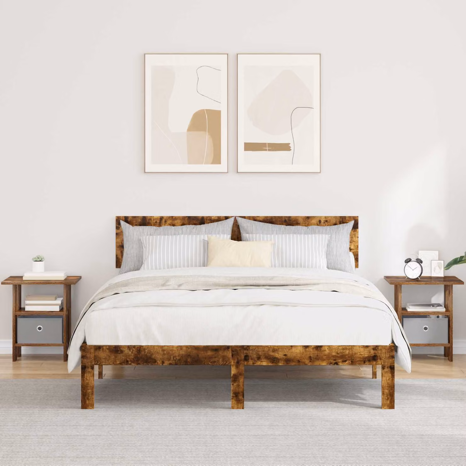 Set di 2 comodini vidaXL in legno MDF color rovere fumo, design moderno per camera da letto o soggiorno, L 41 cm x P 40 cm x H 45 cm