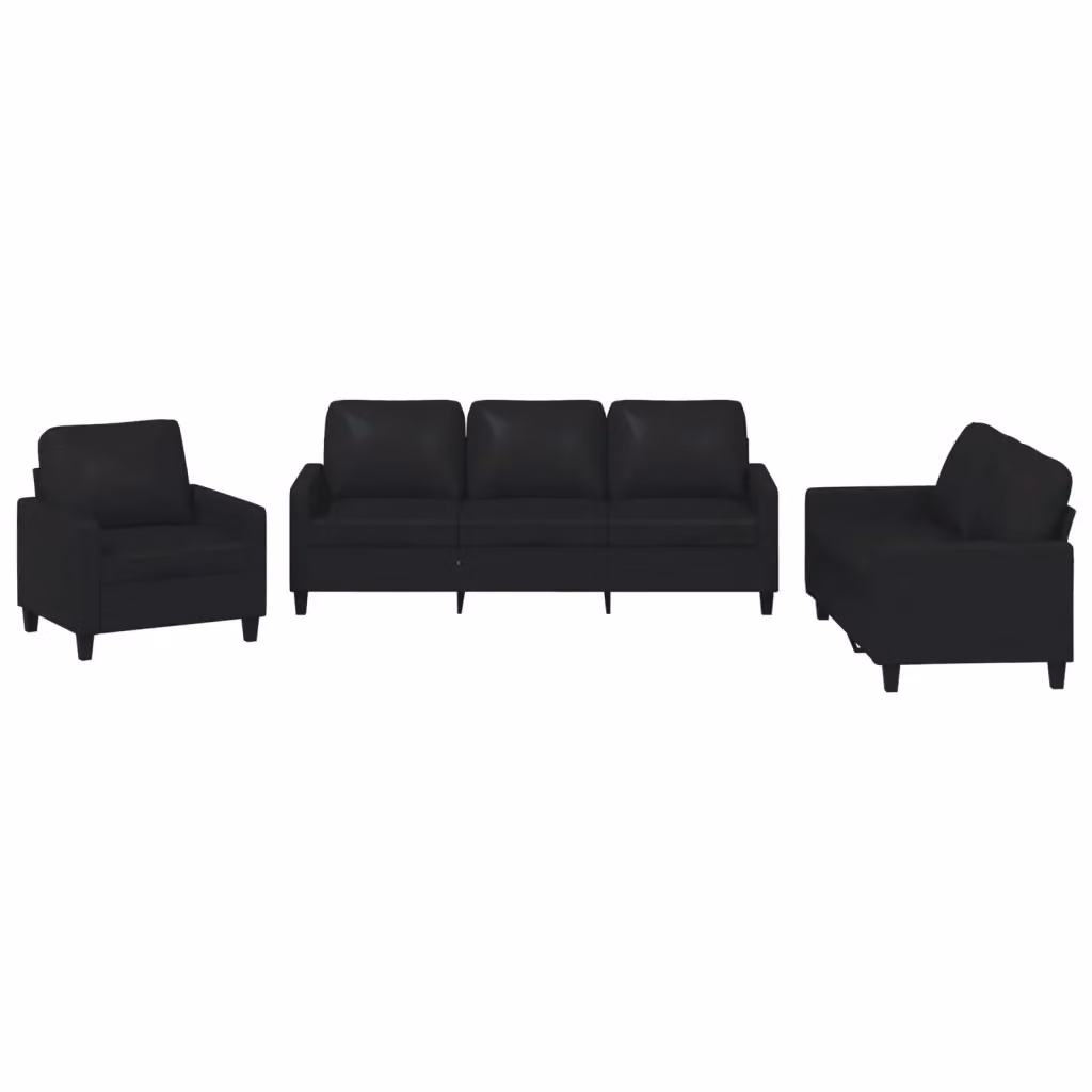 Set di divani 3 pezzi vidaXL in similpelle nera con cuscini per soggiorno moderno – 2