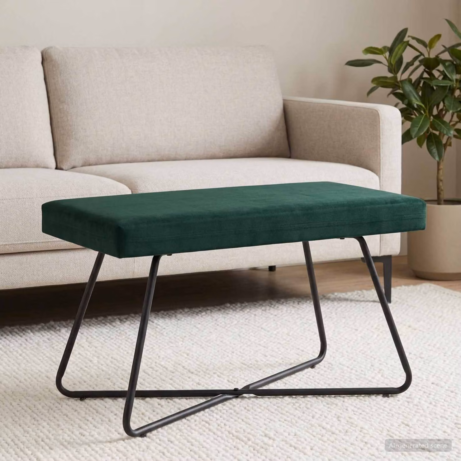 Panchina moderna vidaXL in velluto verde scuro con struttura in metallo e MDF, L 80 x P 40 x H 45 cm