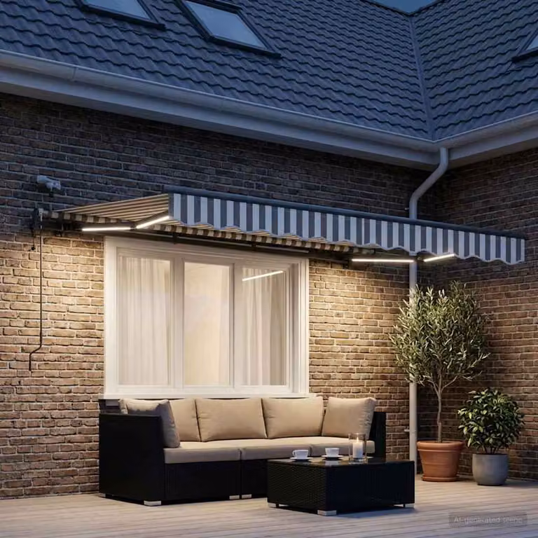 Tenda retrattile vidaXL con bracci pieghevoli e telecomando, Grigio chiaro e bianco, Poliestere, L: 350 cm, P: 250 cm