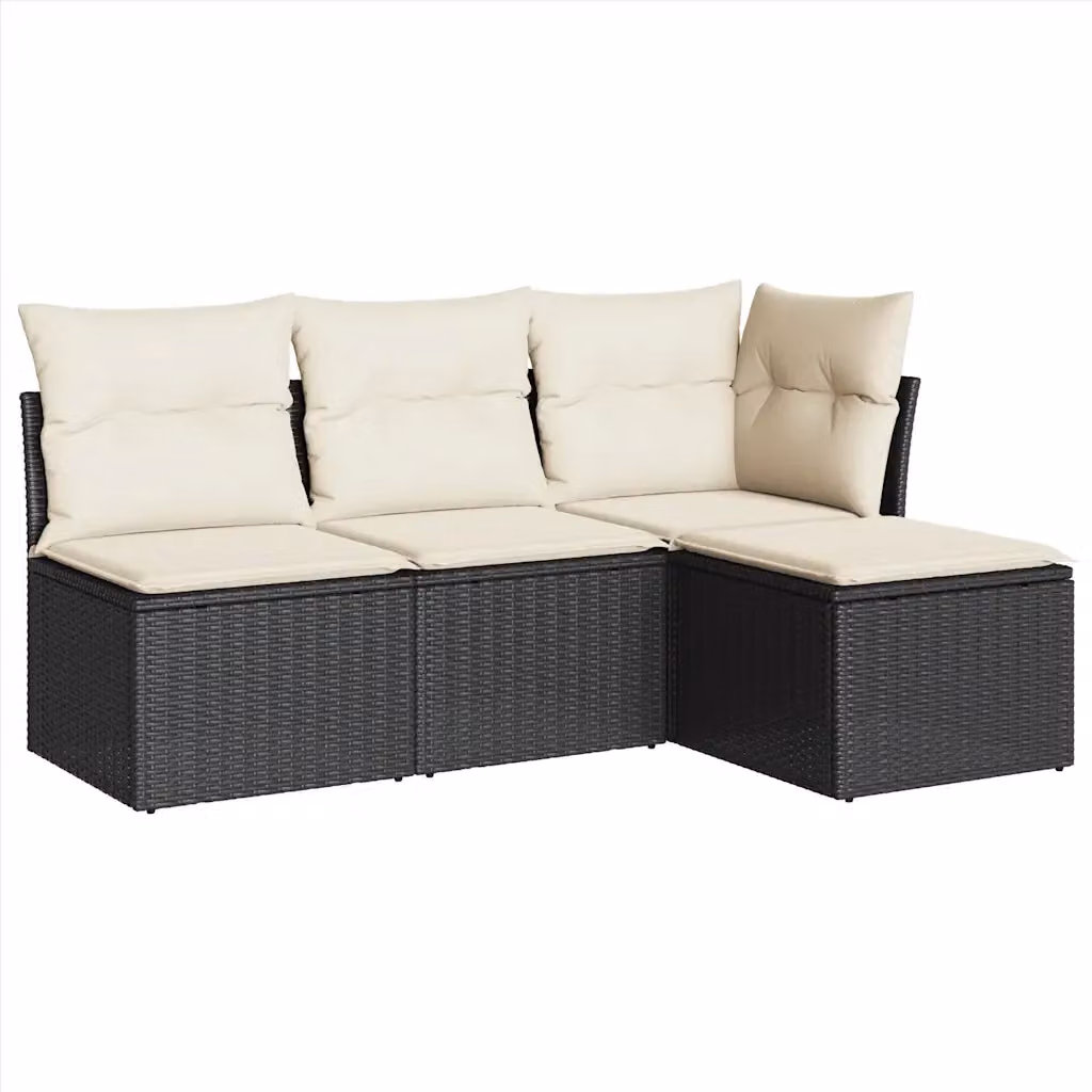 vidaXL Set Divani da Giardino 4 pz a Forma a L con Cuscini, Polyrattan e Struttura in Acciaio Verniciato a Polvere, Nero e Bianco – 2