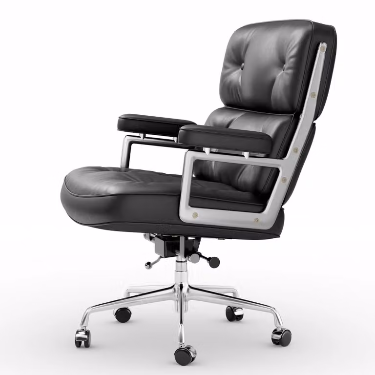 Sedia da ufficio ergonomica in vera pelle, con struttura in alluminio regolabile e ruote girevoli a 360 gradi