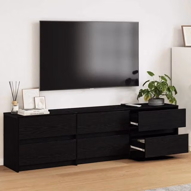 Mobile TV 2 pz-Set di 2 Credenza per TV Rovere Nero 180 x 34 x 50 cm Legno multistrato