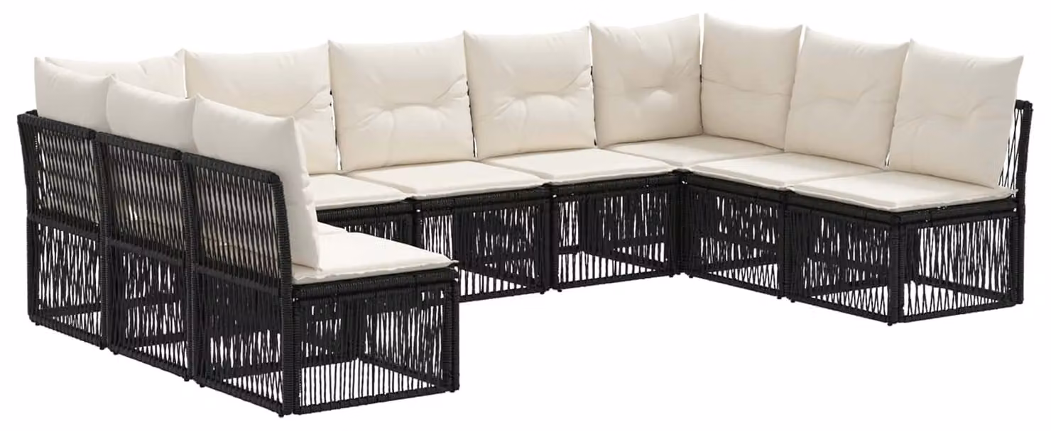 Set da giardino composto da 9 pezzi, colore nero, realizzato in rattan sintetico