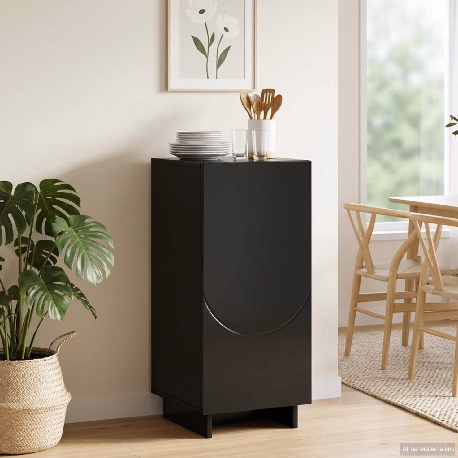 Credenza moderna vidaXL in legno ingegnerizzato nero, L: 33,5 cm, P: 34,5 cm, H: 75 cm