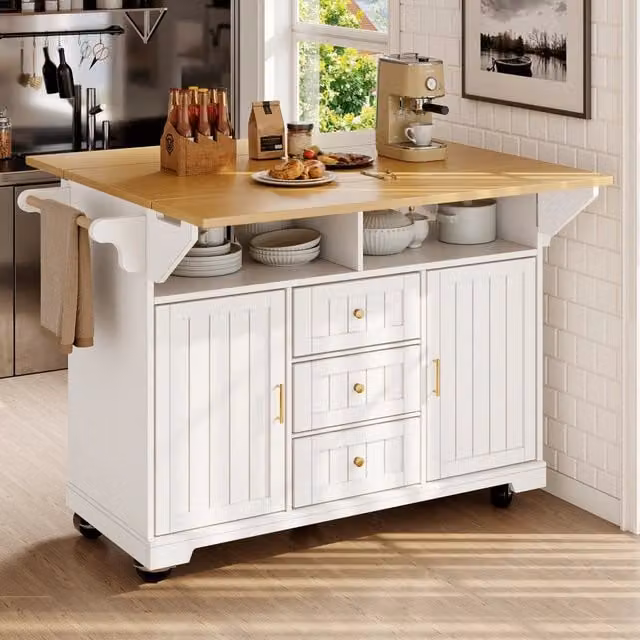 Isola cucina con ruote e piano estensibile 120 x 40 x 95 cm in MDF e metallo
