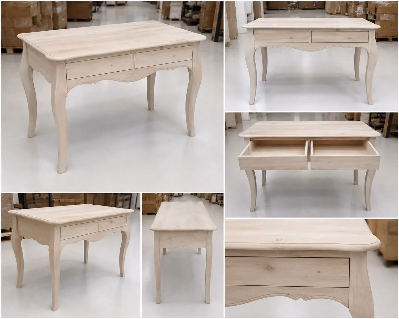 Scrivania classica con 2 cassetti in legno di pino grezzo Mobili 2G L: 101 cm, P: 62 cm, H: 82 cm – 1