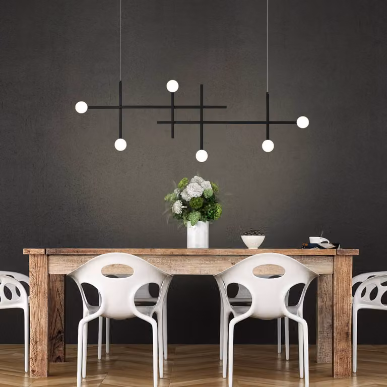 BOPP Lampada LED a sospensione Bopp Cross, nera, in alluminio, 6 luci dimmerabile, Nero, Soggiorno / Sala da pranzo, Alluminio, Moderno