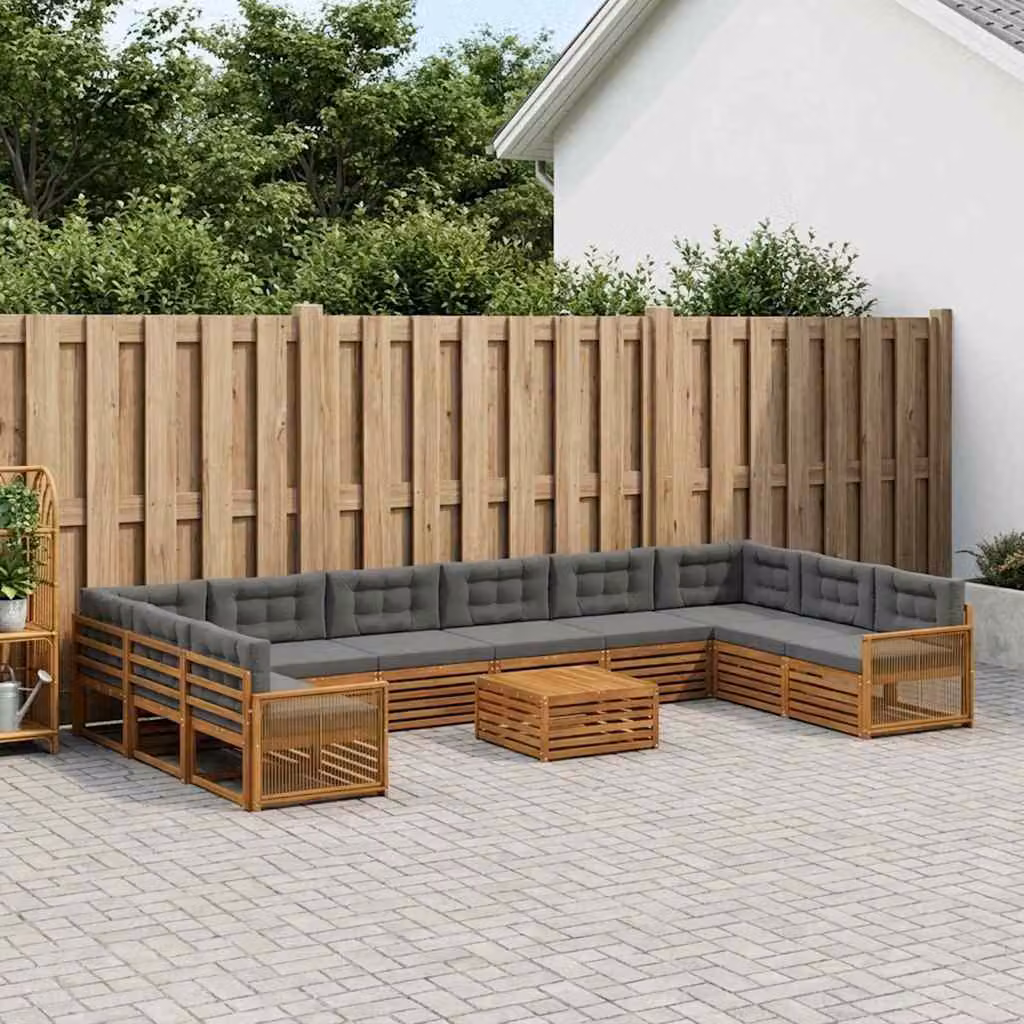Set di divani da giardino vidaXL in legno di acacia massello, 11 pezzi, marrone e grigio