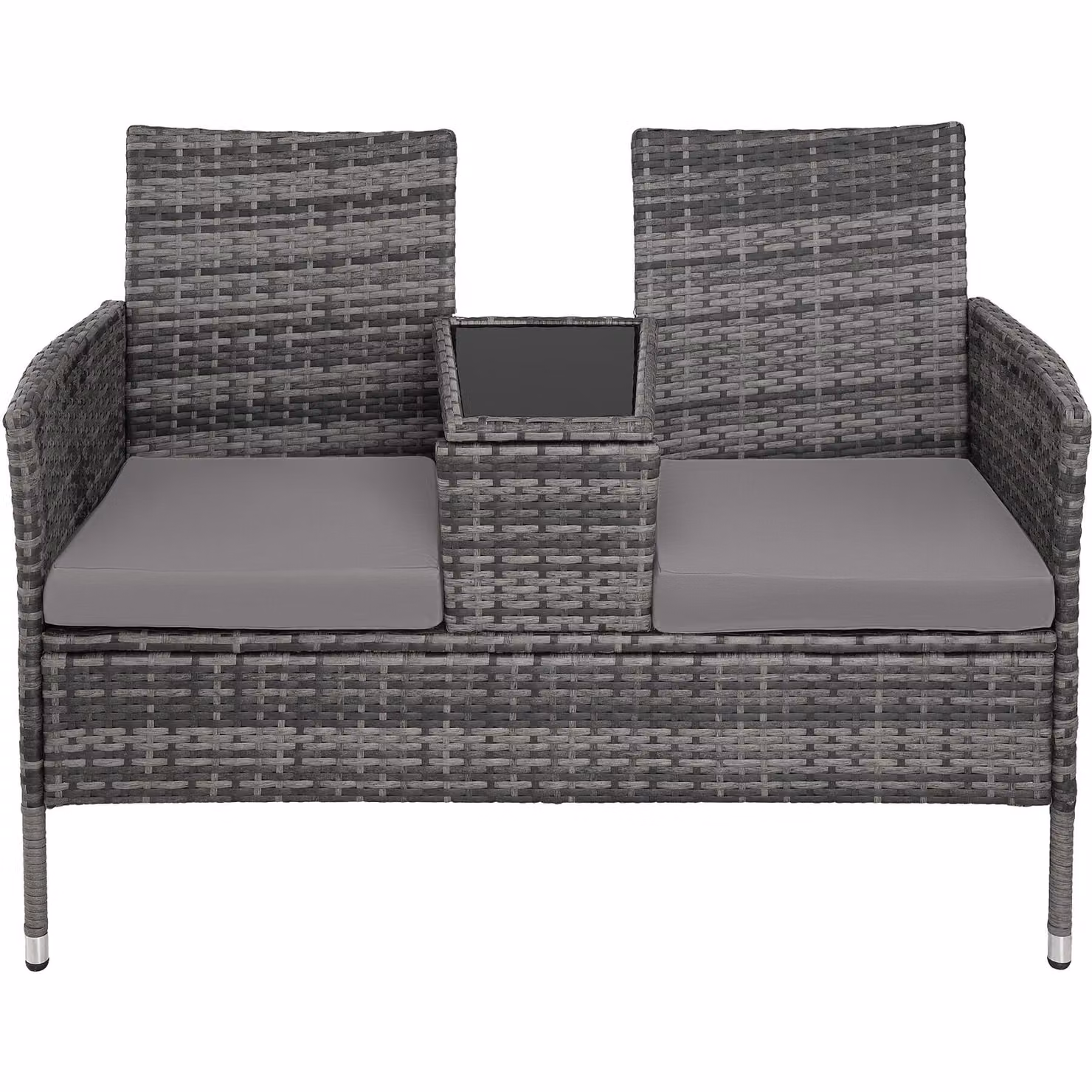 Set da giardino TecTake con panca e tavolino in rattan e metallo, grigio opaco – 2