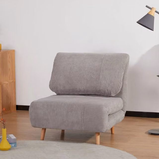 Poltrona letto 2 in 1 con schienale regolabile e cuscino integrato in tessuto a coste per piccoli spazi grigio chiaro