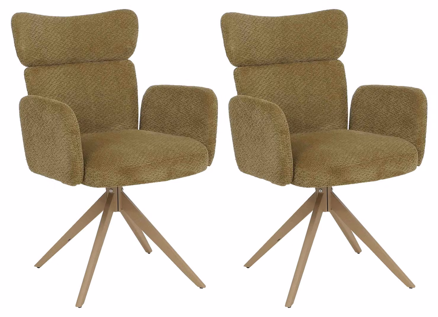Set di 2 sedie da pranzo modello HWC-N11, sedia girevole con meccanismo di ritorno automatico, rivestita in tessuto bouclé (350g/m²), colore verde oliva, gambe effetto legno