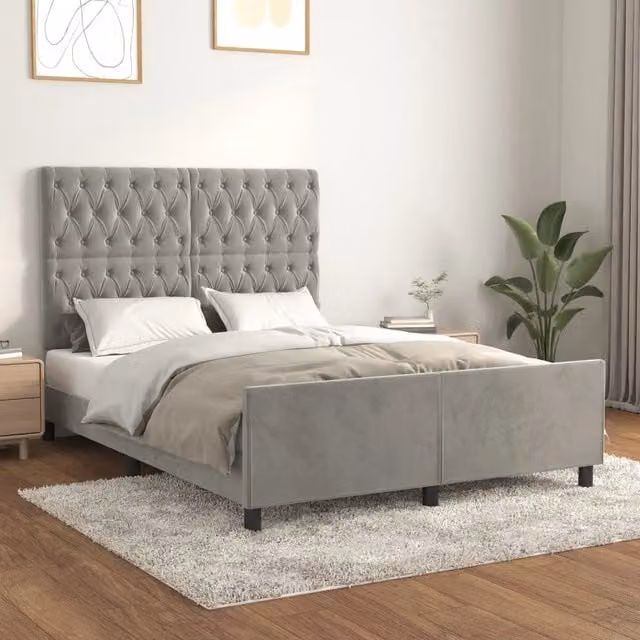Giroletto senza Materasso-Struttura Letto Grigio Chiaro 140x190 cm Velluto 468467