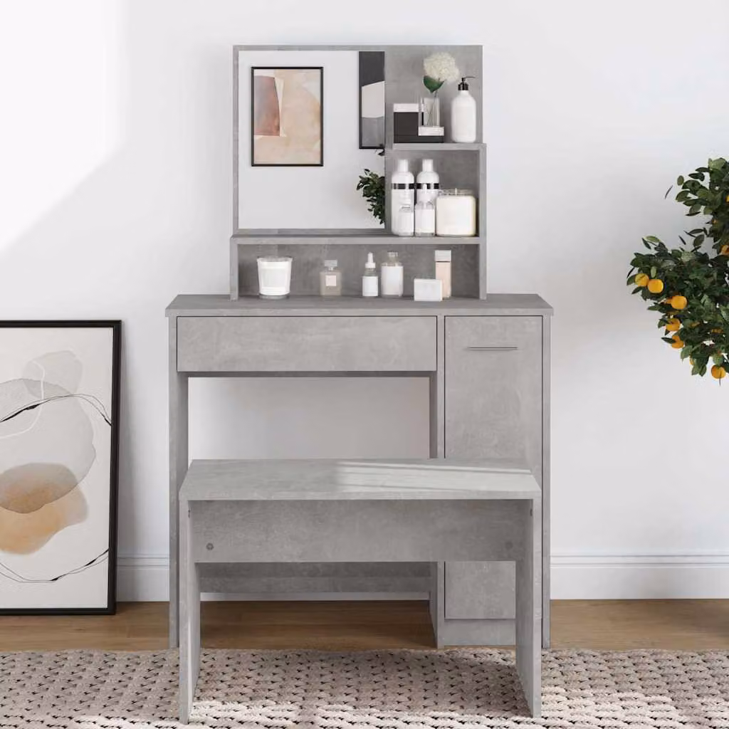 vidaXL Toeletta con Specchio Grigio Cemento L: 86,5 cm, P: 35 cm, H: 136 cm