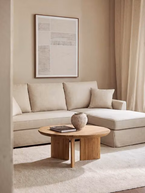 Tay Tavolino rotondo in legno di pino massello Kenay Home colore beige e marrone Diametro: 85 cm