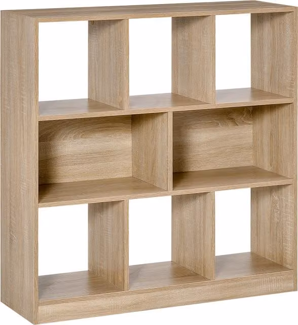 Scaffale Libreria HOMCOM con 8 scomparti, design moderno in legno, colore Quercia/Marrone, L/P/H: 97,5 x 30 x 100 cm